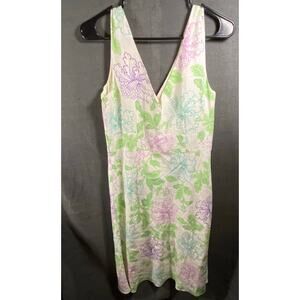 LOFT Floral Print Midi Dress - Green, Purple, White